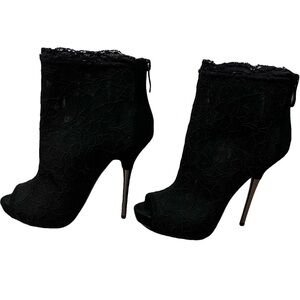bebe Black Lace Peep-Toe Heeled Boots